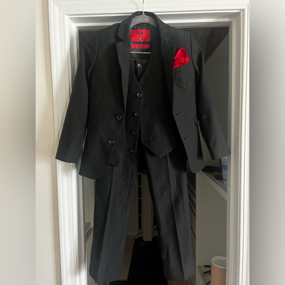 Boy’s 3-piece Slim fit Black Suit with red Pocket Square
